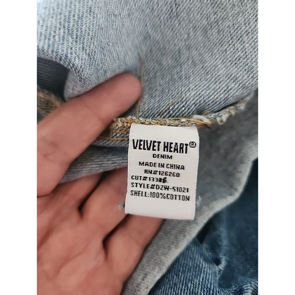 Vtg Velvet Heart 100% Cotton Denim Button Up Dress Puff Sleeve Pockets Y2k  S/M - Picture 10 of 13